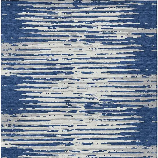 Navy Blue And Ivory Striped Washable Indoor Outdoor Area Rug Photo 6