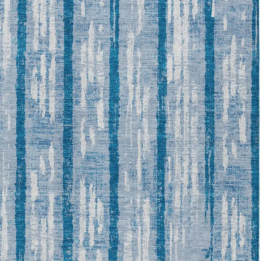 Navy Blue And Ivory Striped Washable Indoor Outdoor Area Rug Photo 6