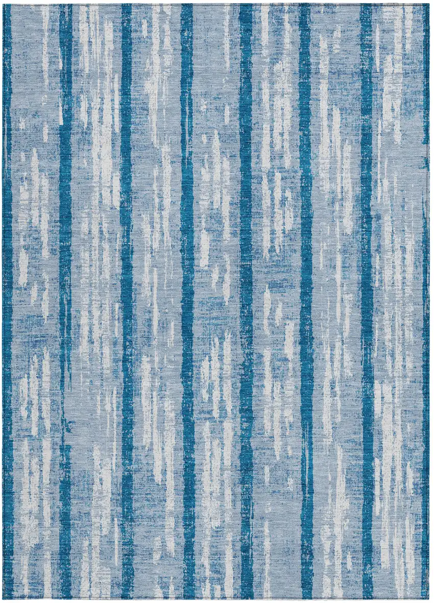 Navy Blue And Ivory Striped Washable Indoor Outdoor Area Rug Photo 6