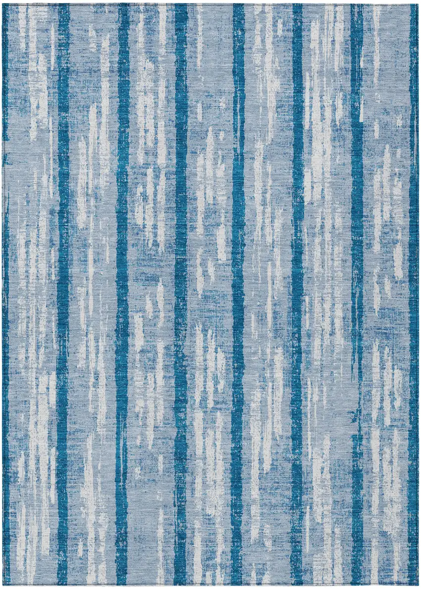 Navy Blue And Ivory Striped Washable Indoor Outdoor Area Rug Photo 2