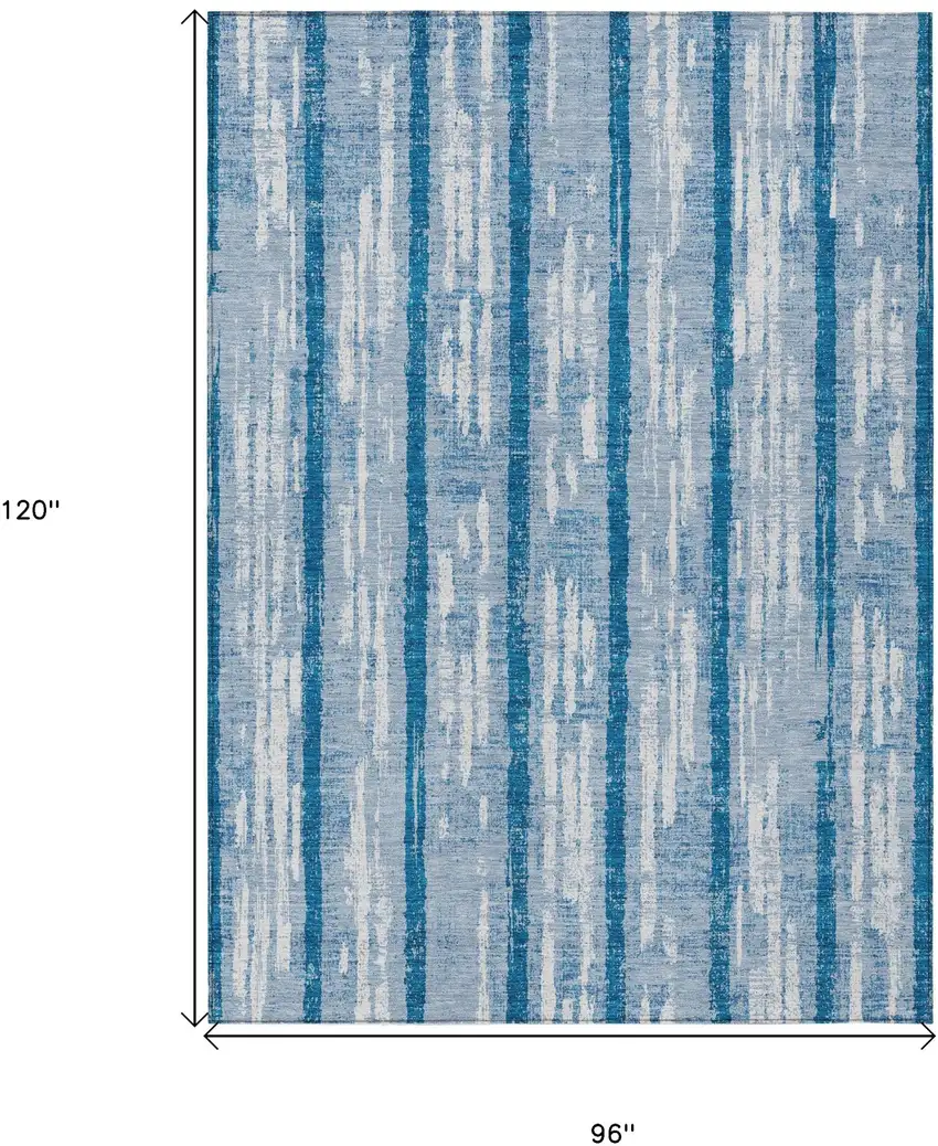 Navy Blue And Ivory Striped Washable Indoor Outdoor Area Rug Photo 3