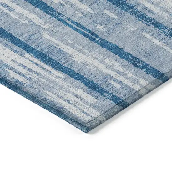 Navy Blue And Ivory Striped Washable Indoor Outdoor Area Rug Photo 6