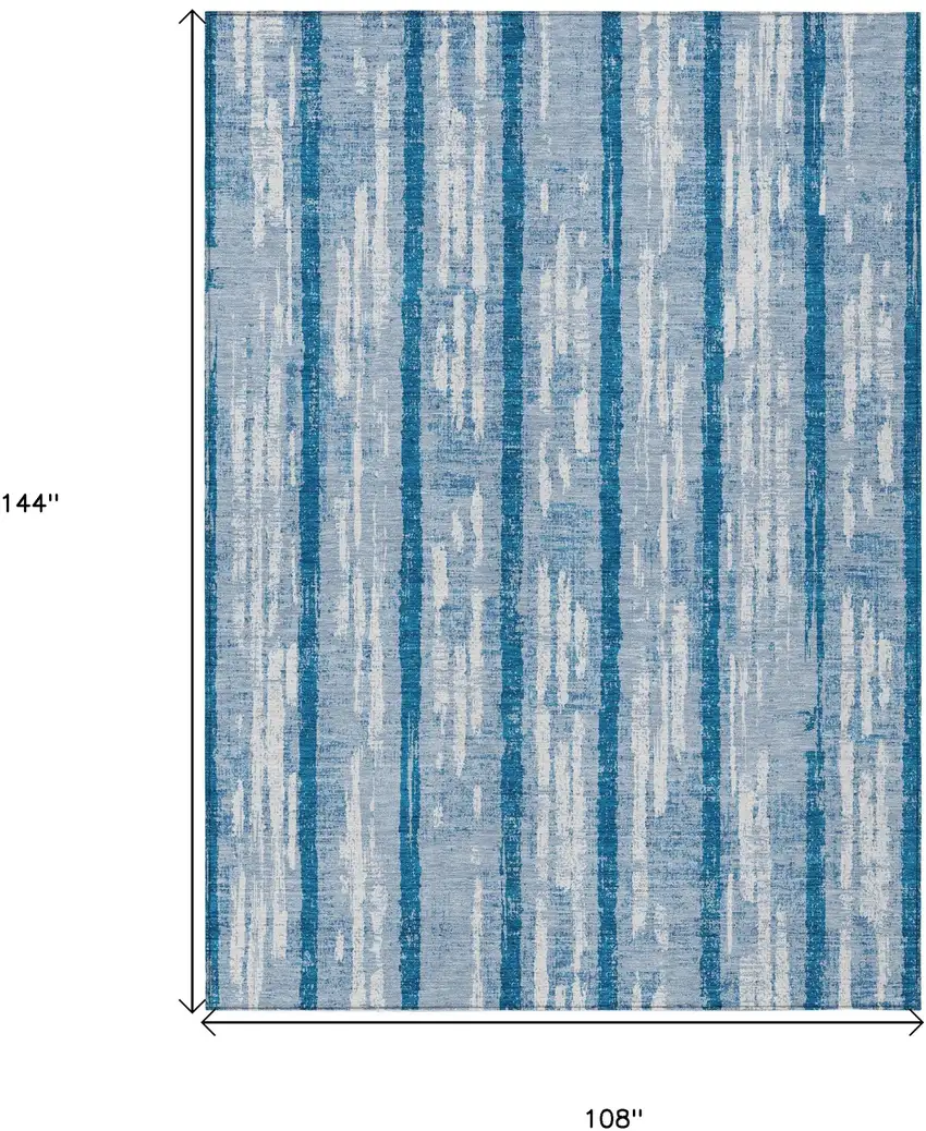 Navy Blue And Ivory Striped Washable Indoor Outdoor Area Rug Photo 3