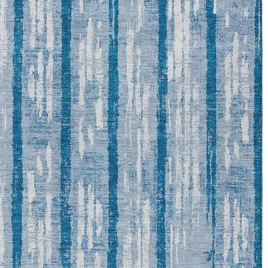 Navy Blue And Ivory Striped Washable Indoor Outdoor Area Rug Photo 4