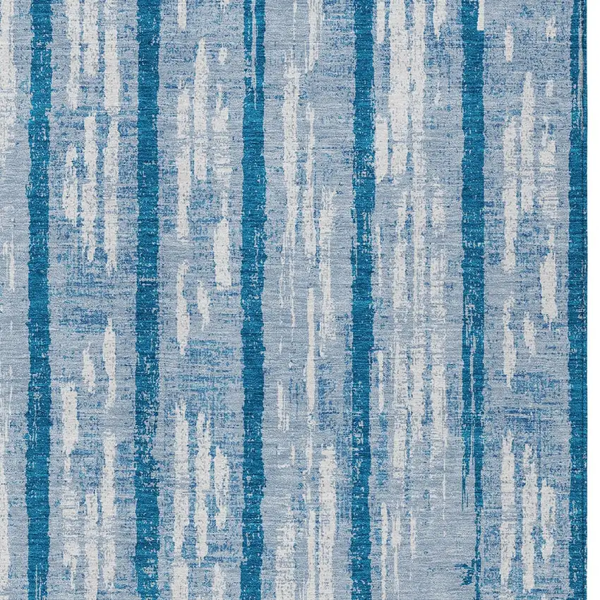 Navy Blue And Ivory Striped Washable Indoor Outdoor Area Rug Photo 4