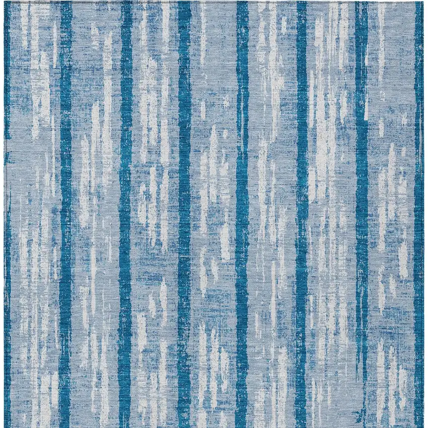 Navy Blue And Ivory Striped Washable Indoor Outdoor Area Rug Photo 7