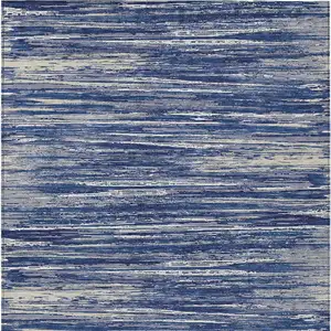 Photo of Navy Blue And Ivory Striped Washable Indoor Outdoor Area Rug