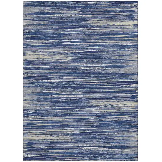 Navy Blue And Ivory Striped Washable Indoor Outdoor Area Rug Photo 7