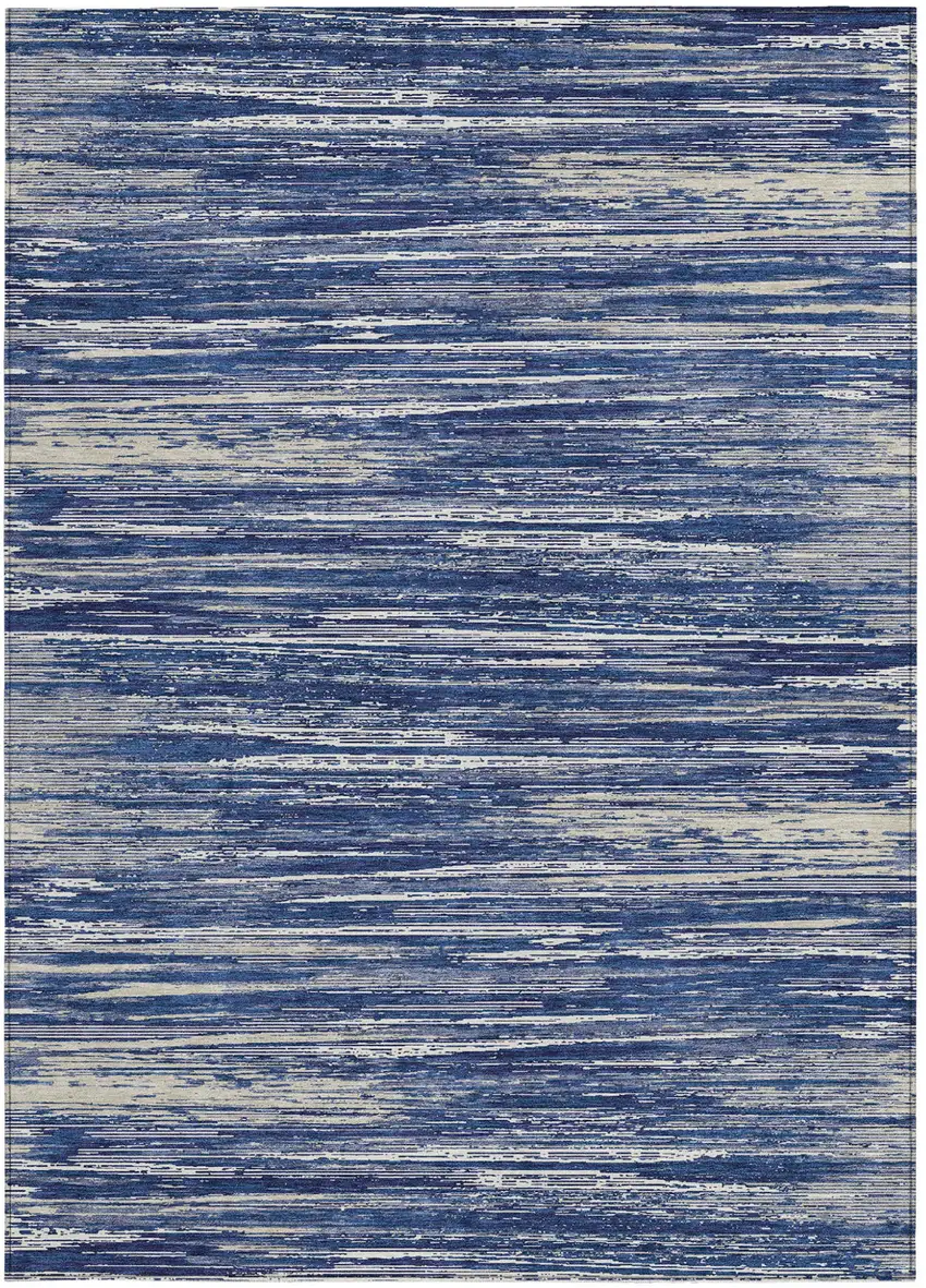 Navy Blue And Ivory Striped Washable Indoor Outdoor Area Rug Photo 7
