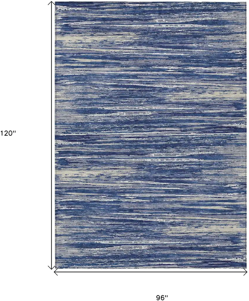 Navy Blue And Ivory Striped Washable Indoor Outdoor Area Rug Photo 3