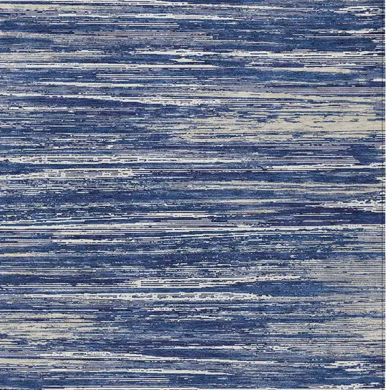 Navy Blue And Ivory Striped Washable Indoor Outdoor Area Rug Photo 6