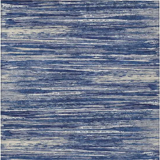 Navy Blue And Ivory Striped Washable Indoor Outdoor Area Rug Photo 7