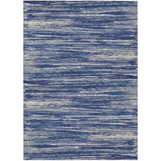Navy Blue And Ivory Striped Washable Indoor Outdoor Area Rug Photo 2