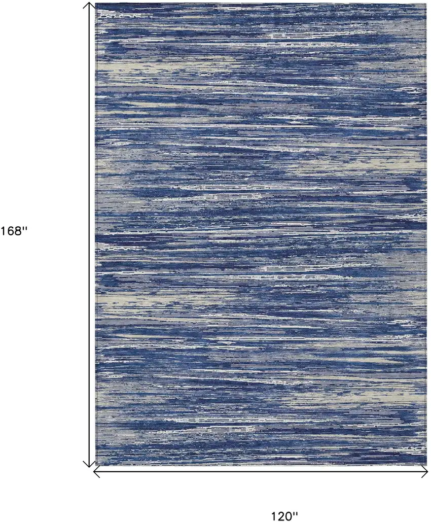Navy Blue And Ivory Striped Washable Indoor Outdoor Area Rug Photo 3
