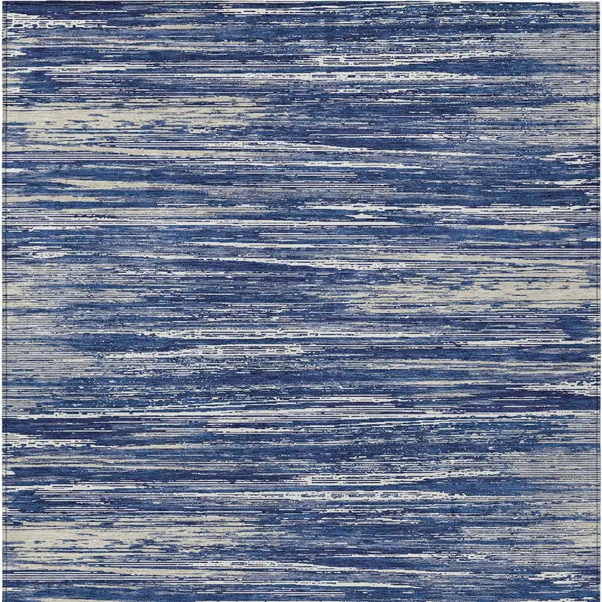 Navy Blue And Ivory Striped Washable Indoor Outdoor Area Rug Photo 7