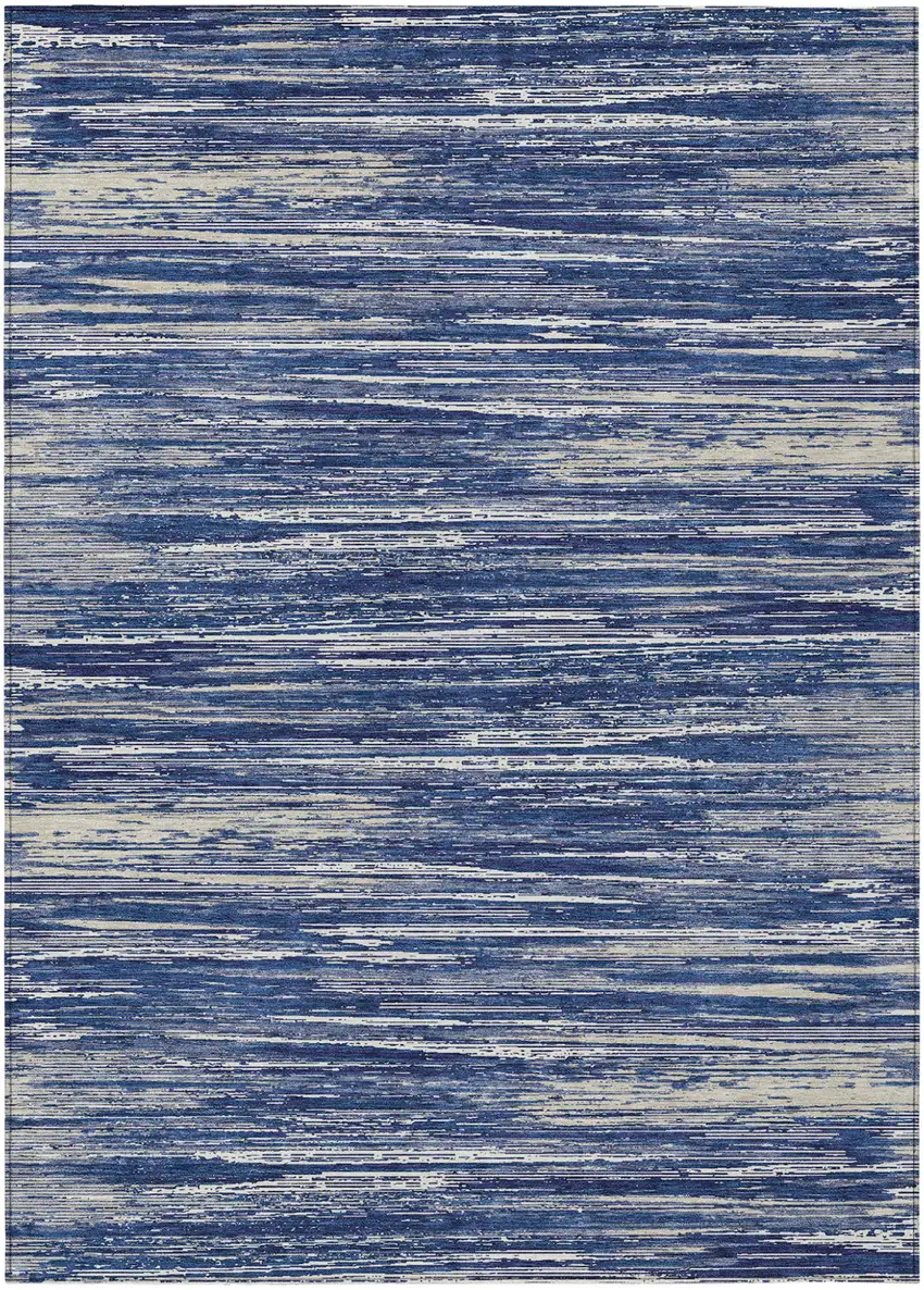 Navy Blue And Ivory Striped Washable Indoor Outdoor Area Rug Photo 2
