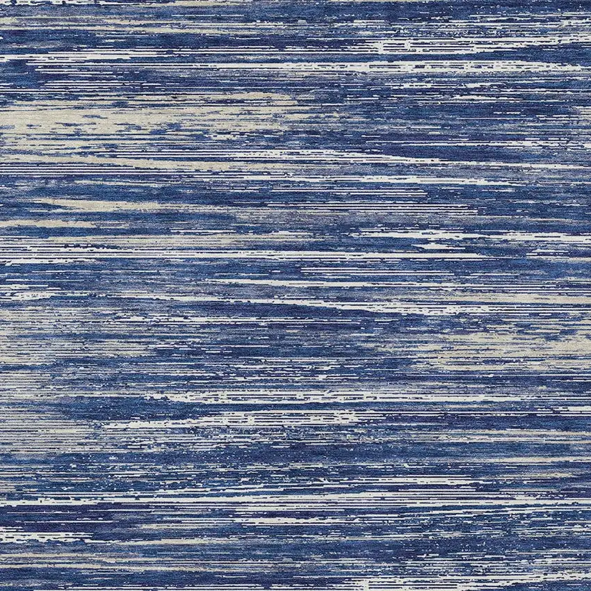 Navy Blue And Ivory Striped Washable Indoor Outdoor Area Rug Photo 6