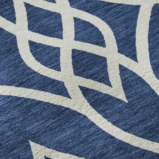 Navy Blue And Ivory Trellis Washable Area Rug With UV Protection Photo 9