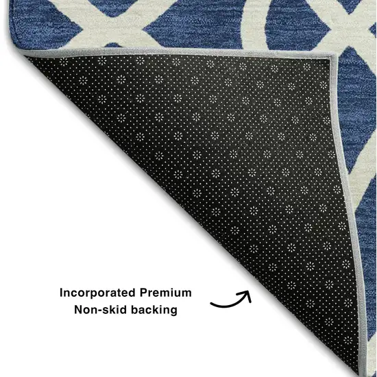 Navy Blue And Ivory Trellis Washable Area Rug With UV Protection Photo 6
