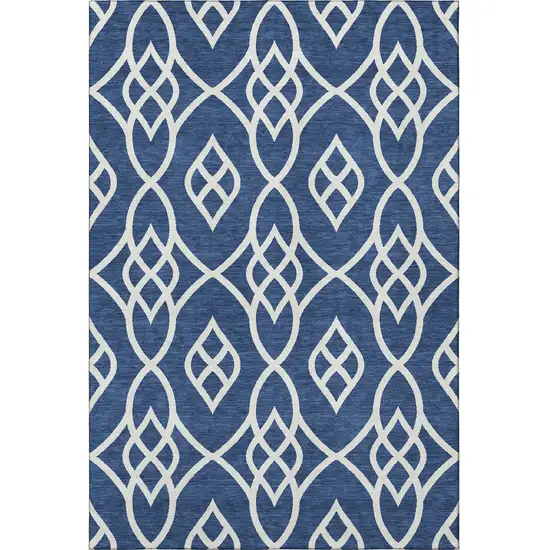 Navy Blue And Ivory Trellis Washable Area Rug With UV Protection Photo 3