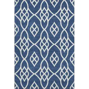 Photo of Navy Blue And Ivory Trellis Washable Area Rug With UV Protection