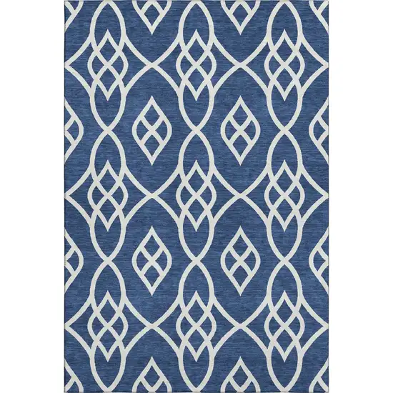 Navy Blue And Ivory Trellis Washable Area Rug With UV Protection Photo 1