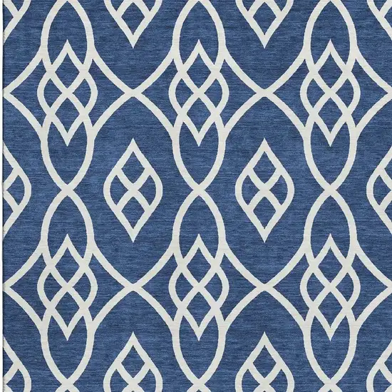 Navy Blue And Ivory Trellis Washable Area Rug With UV Protection Photo 3