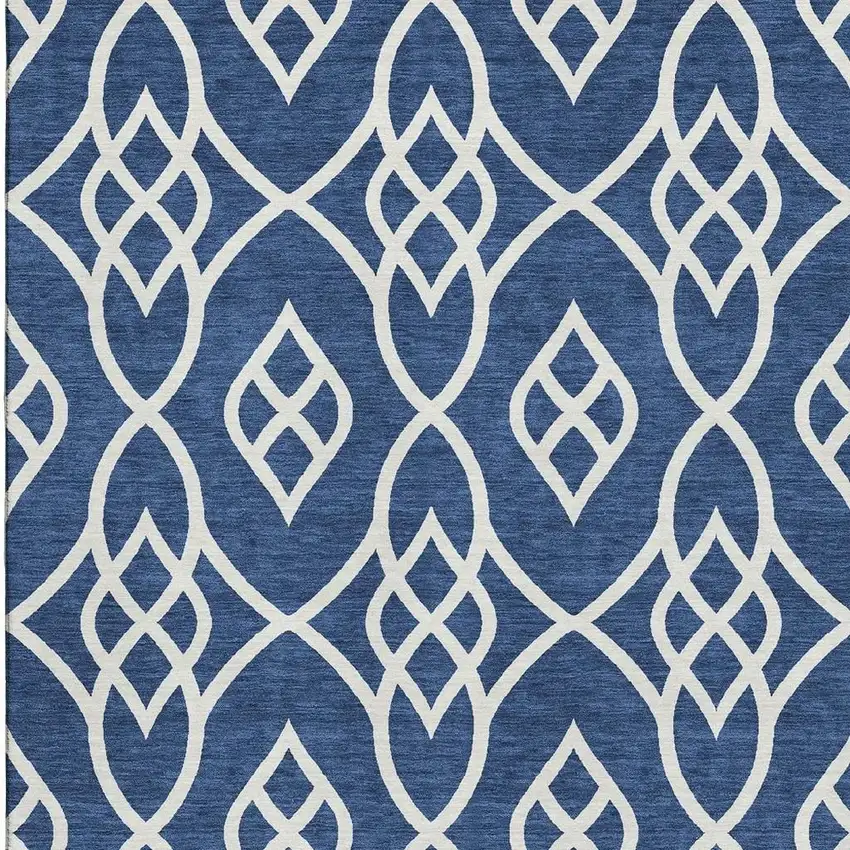Navy Blue And Ivory Trellis Washable Area Rug With UV Protection Photo 3