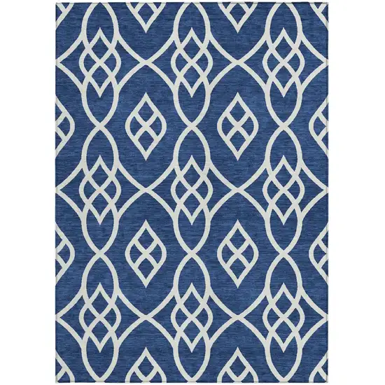 Navy Blue And Ivory Trellis Washable Indoor Outdoor Area Rug Photo 6