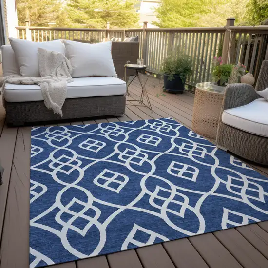 Navy Blue And Ivory Trellis Washable Indoor Outdoor Area Rug Photo 9