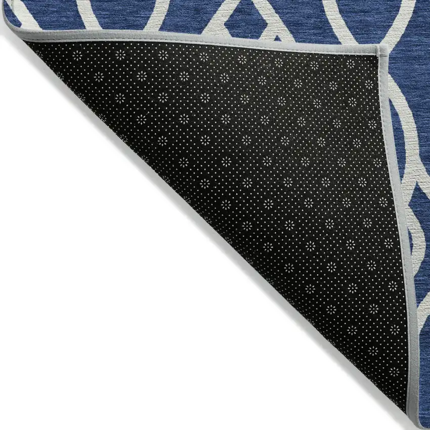 Navy Blue And Ivory Trellis Washable Indoor Outdoor Area Rug Photo 4