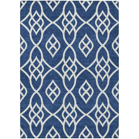 Navy Blue And Ivory Trellis Washable Indoor Outdoor Area Rug Photo 2