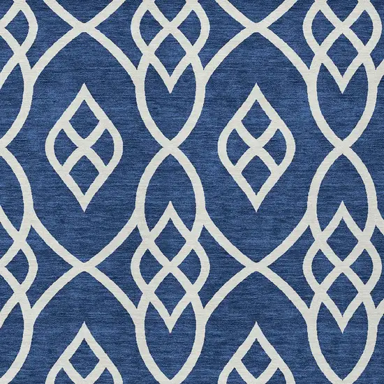 Navy Blue And Ivory Trellis Washable Indoor Outdoor Area Rug Photo 6