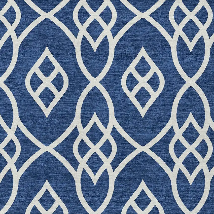Navy Blue And Ivory Trellis Washable Indoor Outdoor Area Rug Photo 6