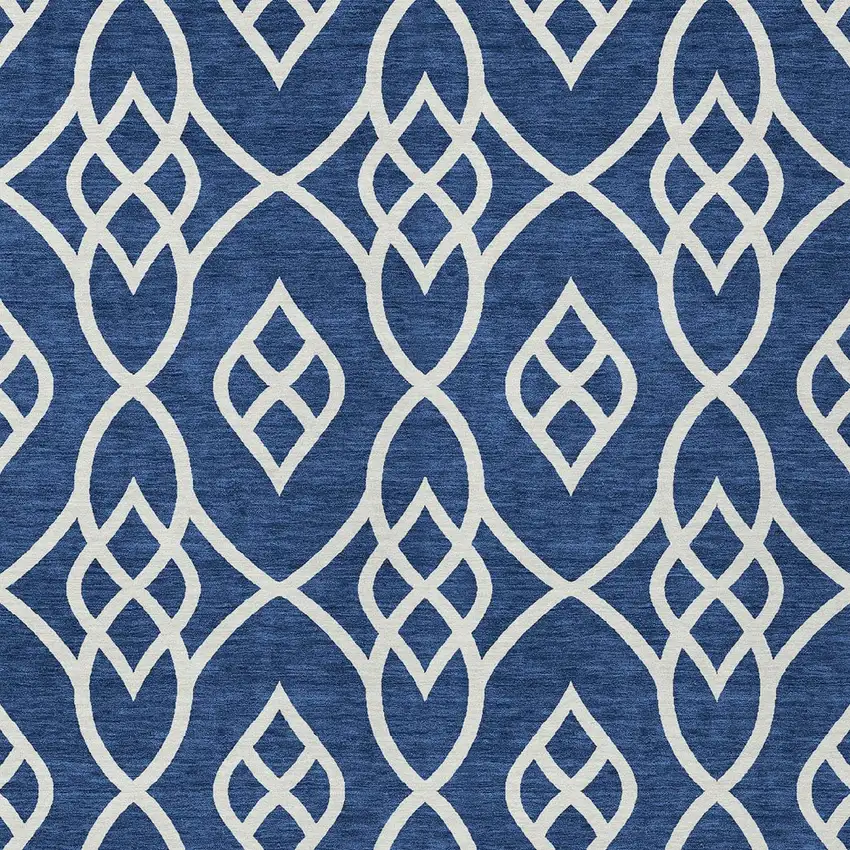 Navy Blue And Ivory Trellis Washable Indoor Outdoor Area Rug Photo 7