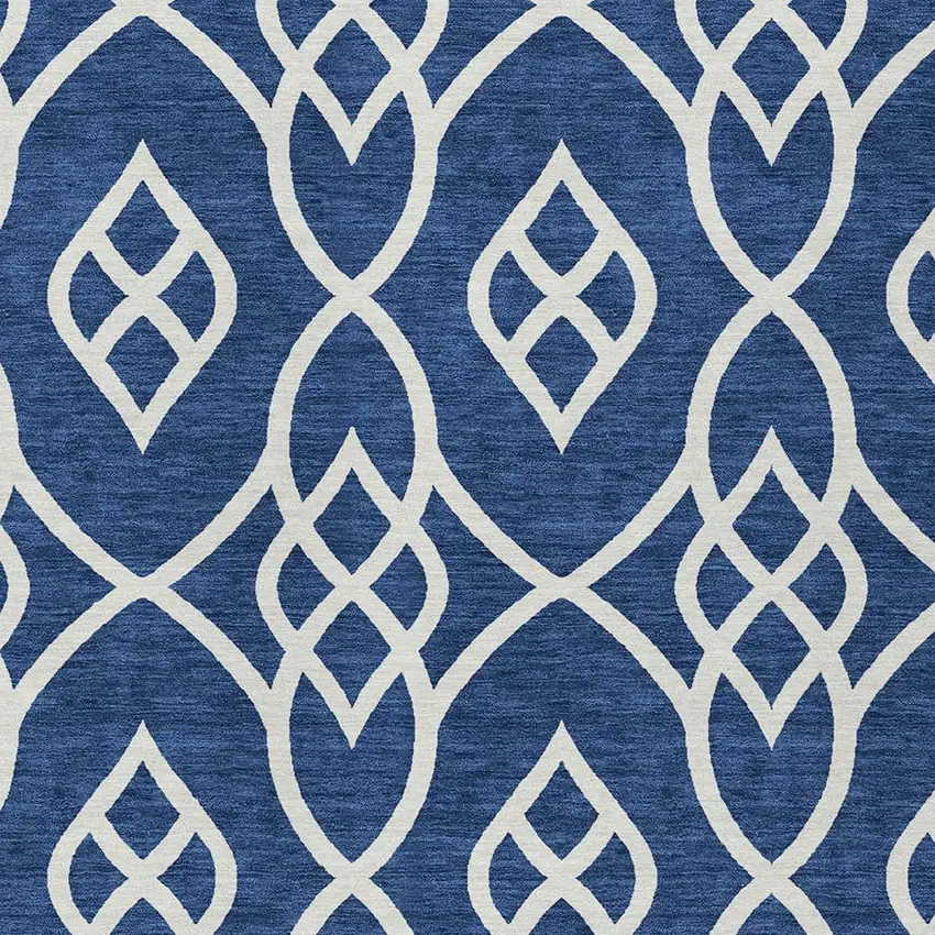 Navy Blue And Ivory Trellis Washable Indoor Outdoor Area Rug Photo 6