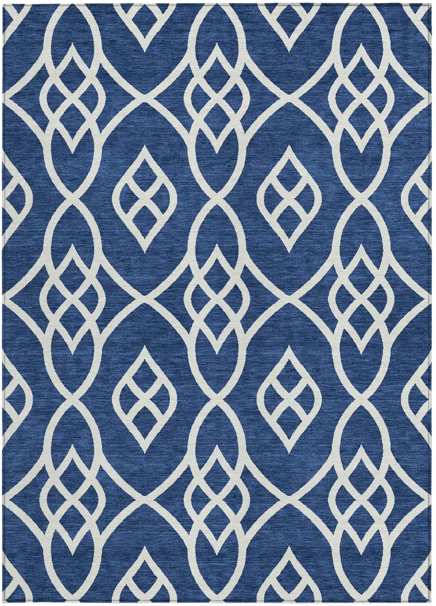 Navy Blue And Ivory Trellis Washable Indoor Outdoor Area Rug Photo 7