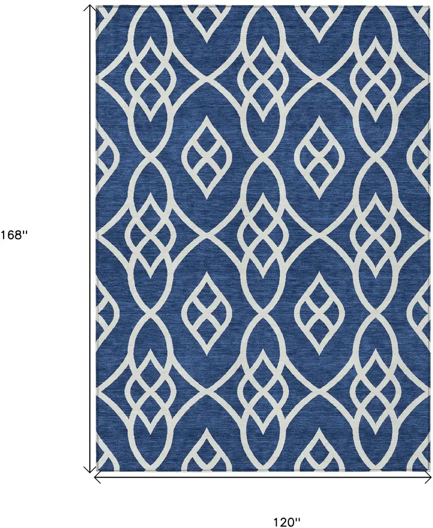 Navy Blue And Ivory Trellis Washable Indoor Outdoor Area Rug Photo 3