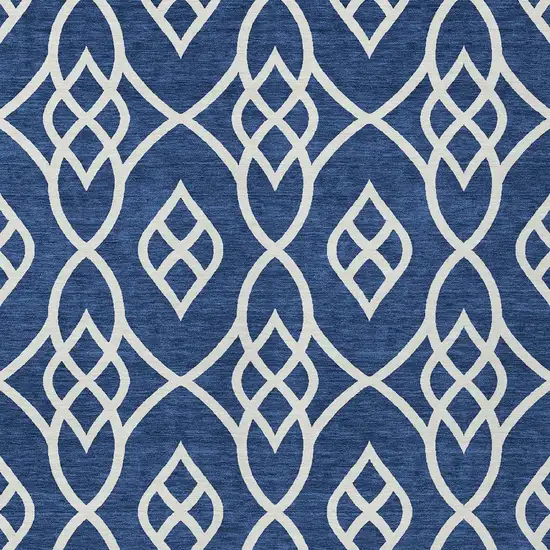 Navy Blue And Ivory Trellis Washable Indoor Outdoor Area Rug Photo 7