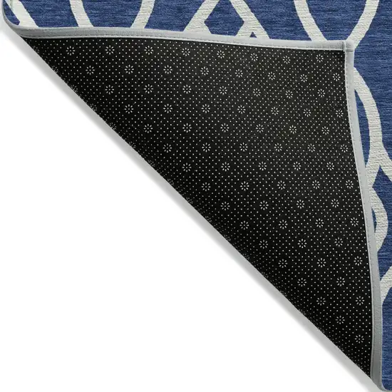 Navy Blue And Ivory Trellis Washable Indoor Outdoor Area Rug Photo 4