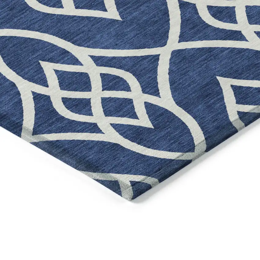 Navy Blue And Ivory Trellis Washable Indoor Outdoor Area Rug Photo 5