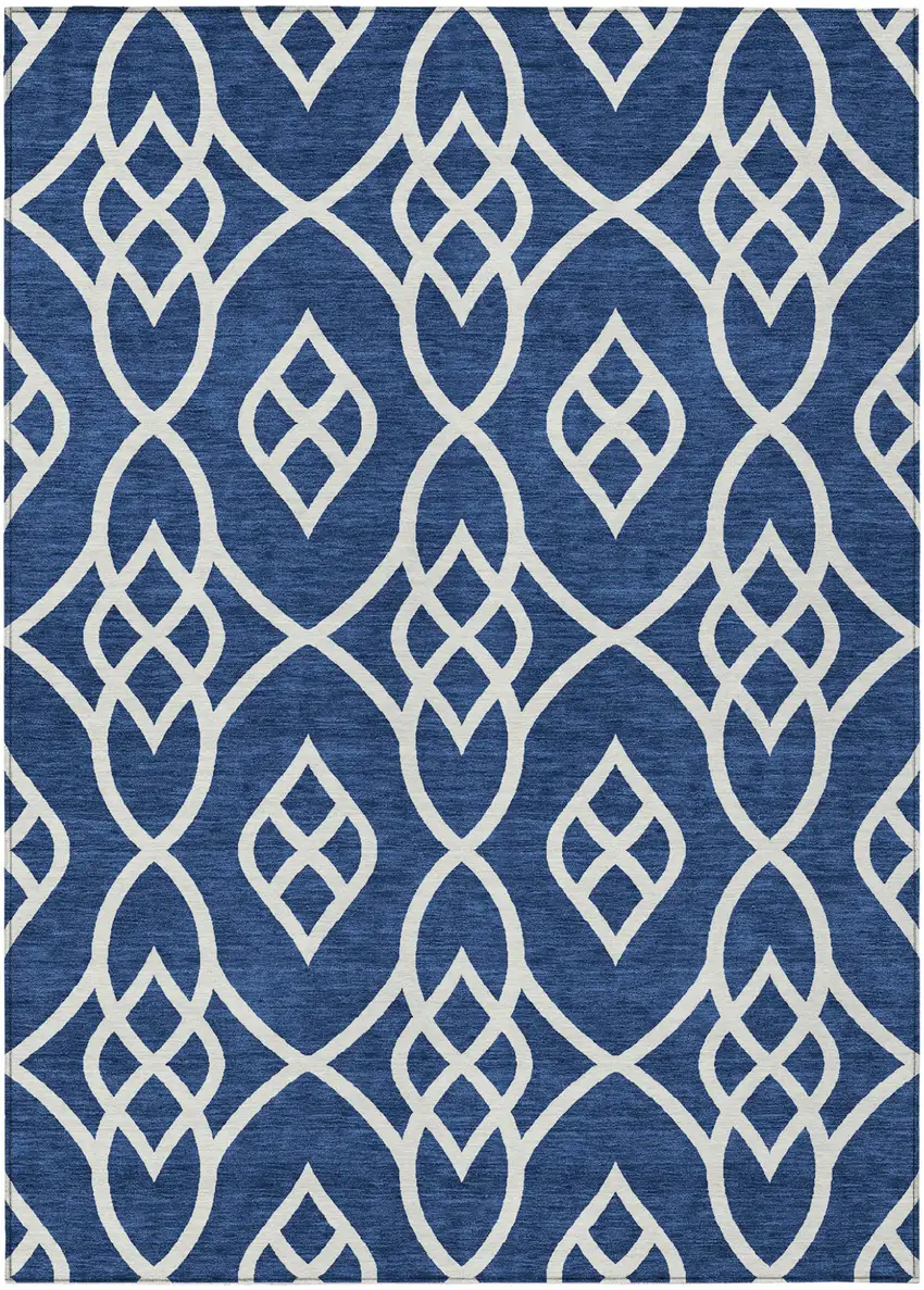Navy Blue And Ivory Trellis Washable Indoor Outdoor Area Rug Photo 2