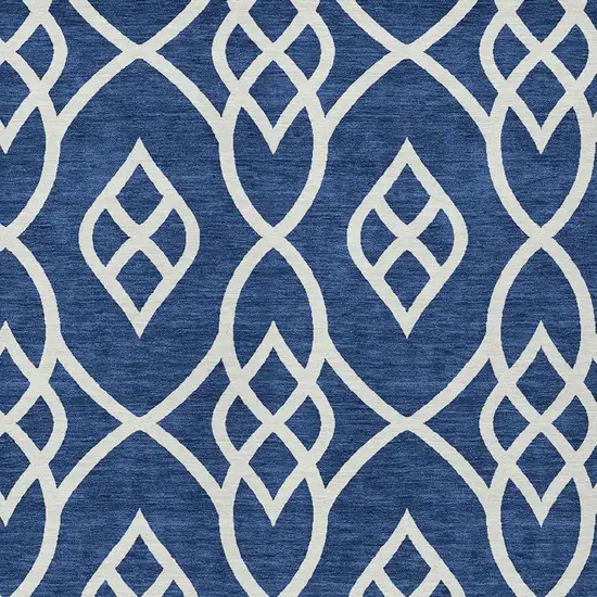 Navy Blue And Ivory Trellis Washable Indoor Outdoor Area Rug Photo 6