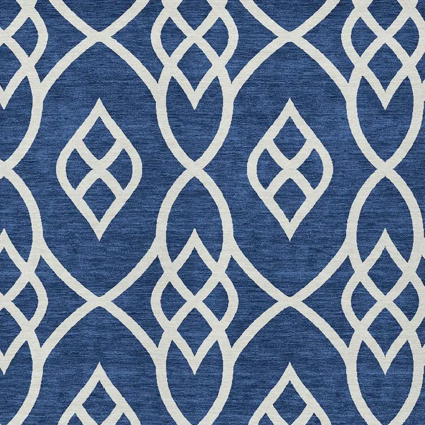 Navy Blue And Ivory Trellis Washable Indoor Outdoor Area Rug Photo 6
