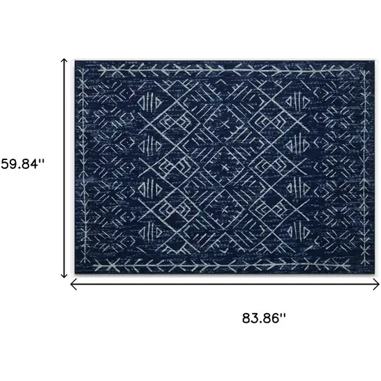 Navy Blue And Ivory Tribal Area Rug Photo 3
