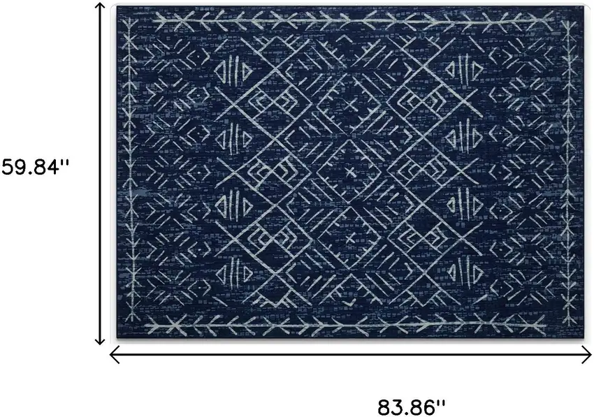 Navy Blue And Ivory Tribal Area Rug Photo 3
