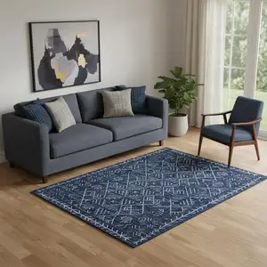 Photo of Navy Blue And Ivory Tribal Area Rug