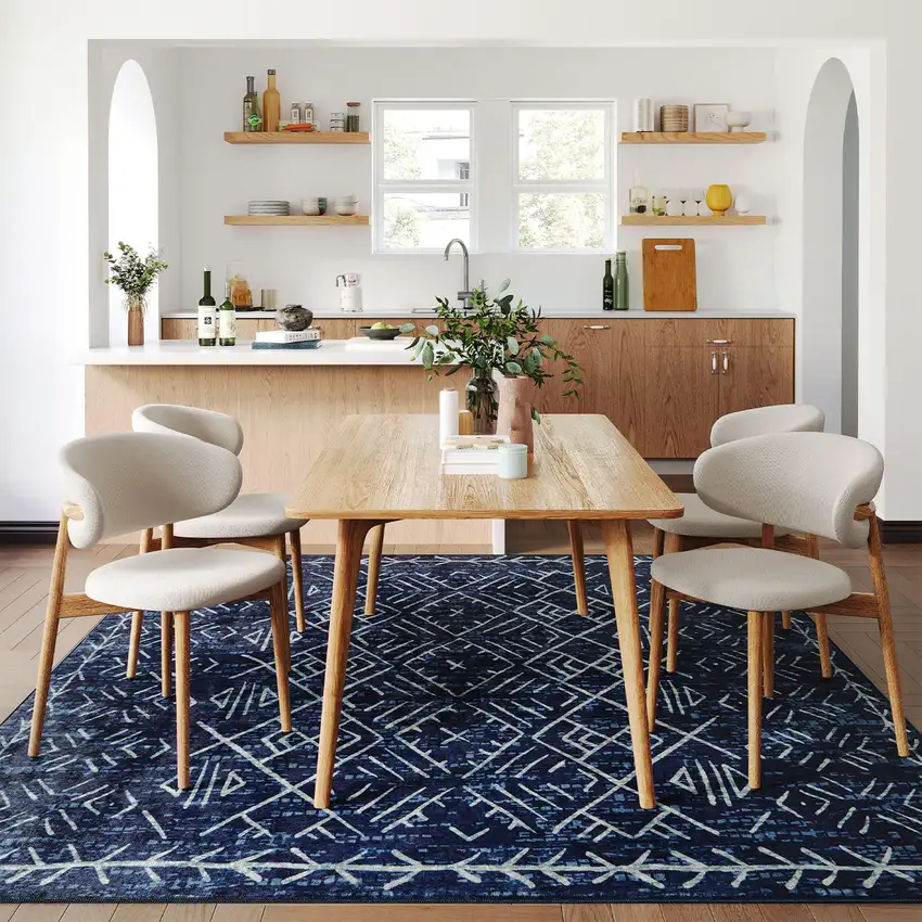 Navy Blue And Ivory Tribal Area Rug Photo 5