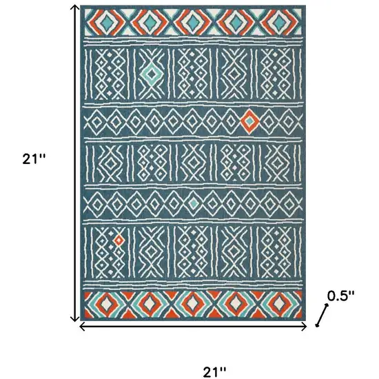 Navy Blue And Ivory Tribal Square Rug Photo 3