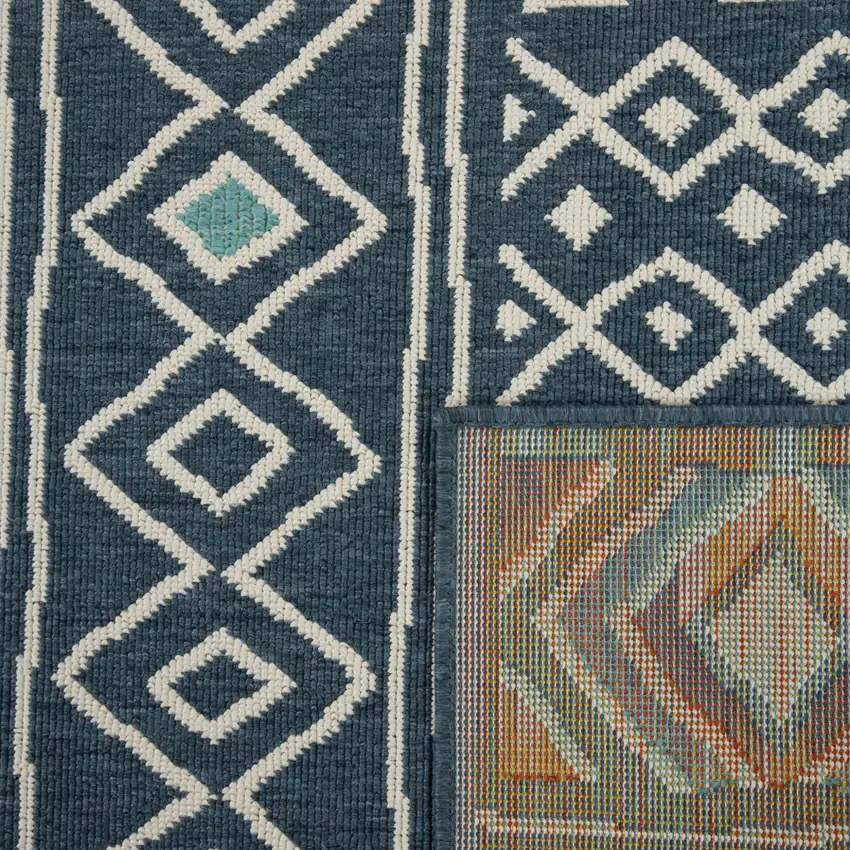 Navy Blue And Ivory Tribal Square Rug Photo 9